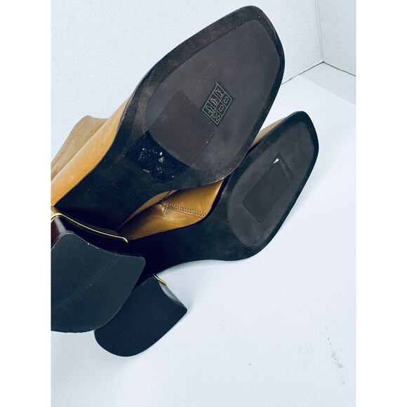 Tory Burch Tan Almond Leather Block Heel Ankle Boots Size 10 M Designer Booties - Picture 4 of 13